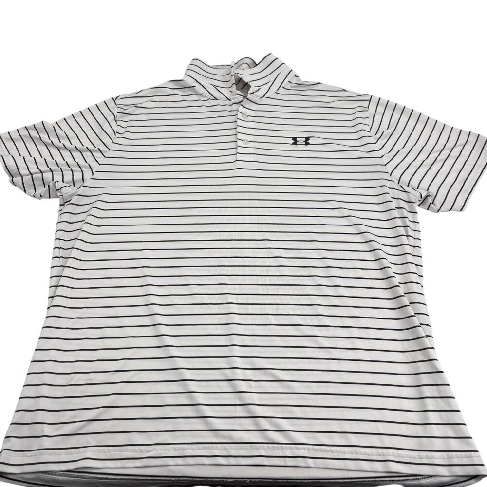 Under‎ Armour Men's size XXL The Playoff Polo White Black Stripes Short Sleeves